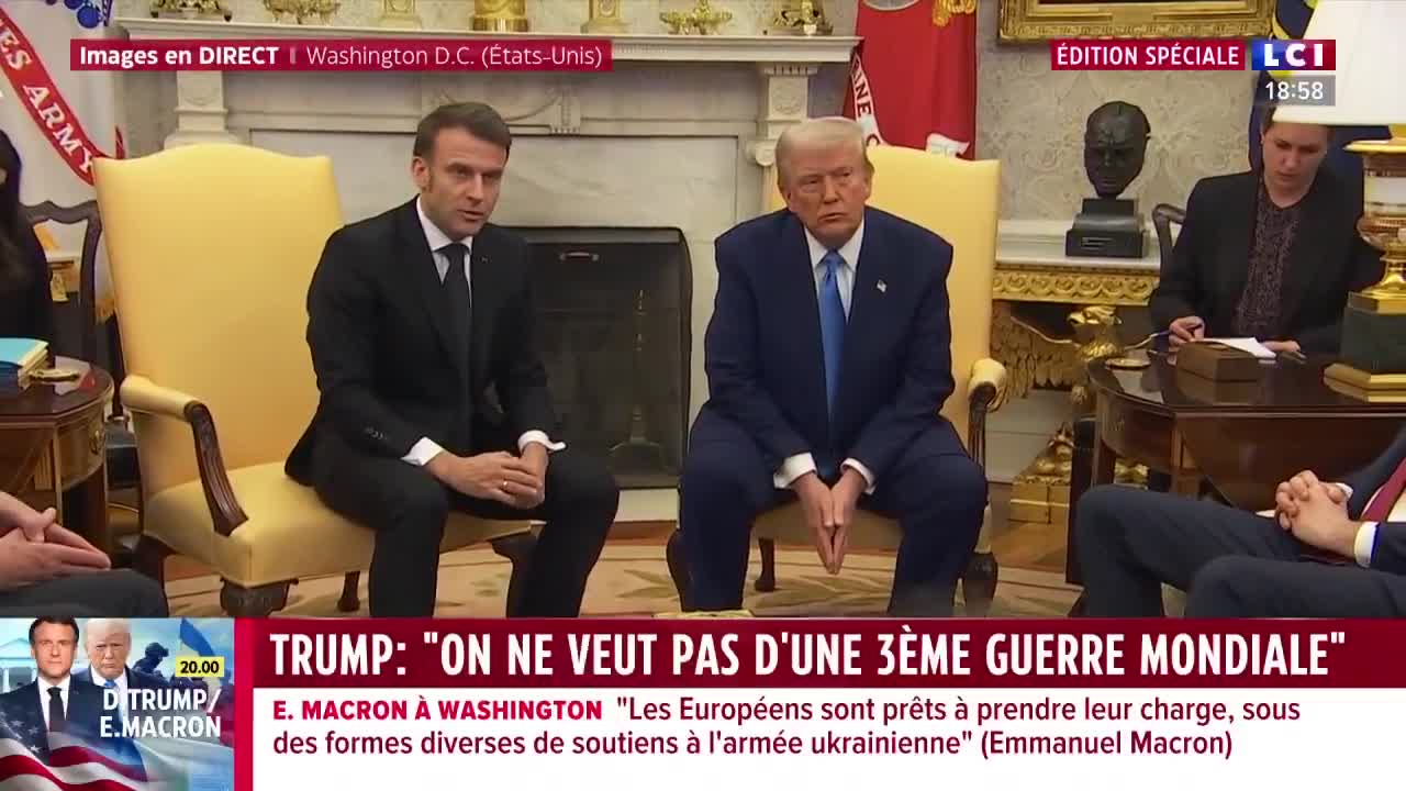 Встреча Дональда Трампа и Эммануэля Макрона. Эммануэль Макрон о войне в Украине: В рамках гарантий безопасности мы должны сыграть свою роль.