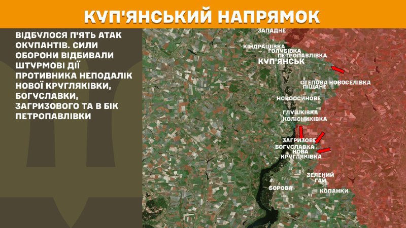 Ayer hubo enfrentamientos en el eje de Kupyansk cerca de Nova Kruhlyakivka, Bohuslavka, Zahryzove y en dirección a Petropavlivka, informa el Estado Mayor de las Fuerzas Armadas de Ucrania.
