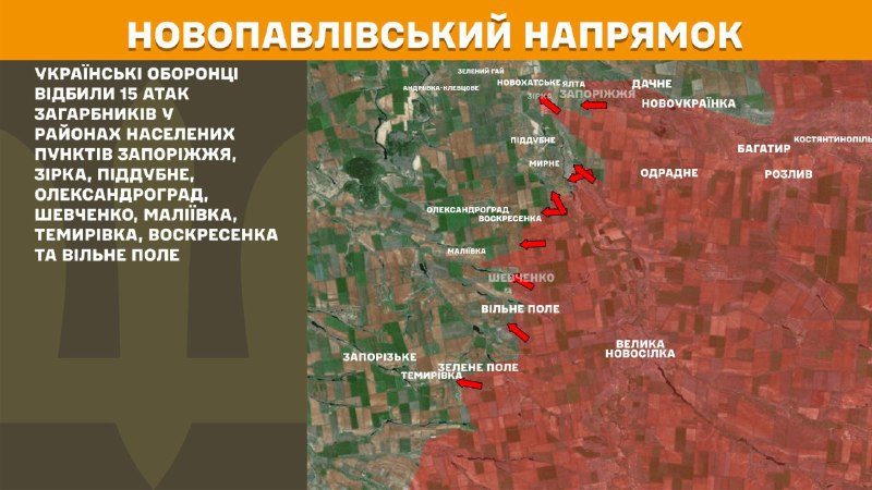 Ayer hubo enfrentamientos en la dirección Novopavlivka cerca de Zaporizhzhya, Zirka, Piddubne, Oleksandrohrad, Shevchenko, Maliyivka, Temyrivka, Voskresenka y Vilne Pole, informa el Estado Mayor de las Fuerzas Armadas de Ucrania.