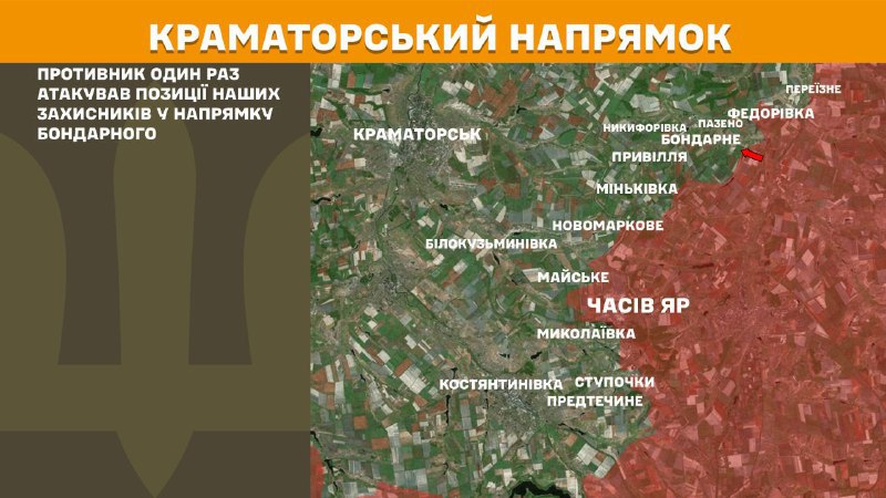 At Kramatorsk direction clashes yesterday near Bondarne, - General Staff of Armed Forces of Ukraine reports