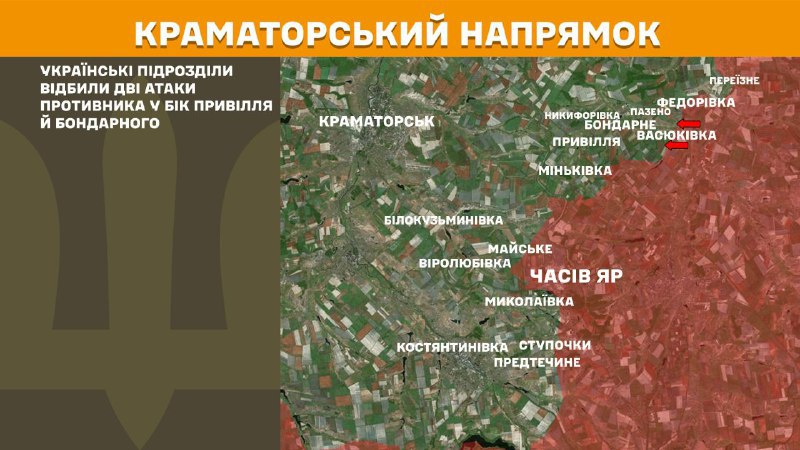 At Kramatorsk direction clashes yesterday near  Pryvillya and Bondarne, - General Staff of Armed Forces of Ukraine reports