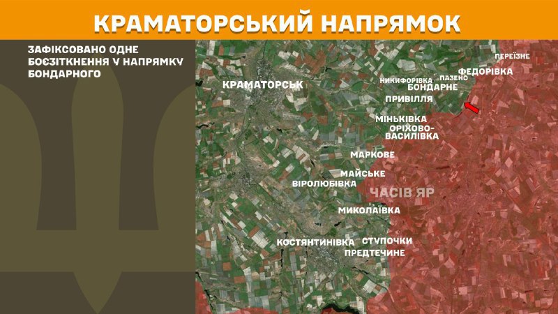 At Kramatorsk direction clashes yesterday near  Bondarne, - General Staff of Armed Forces of Ukraine reports