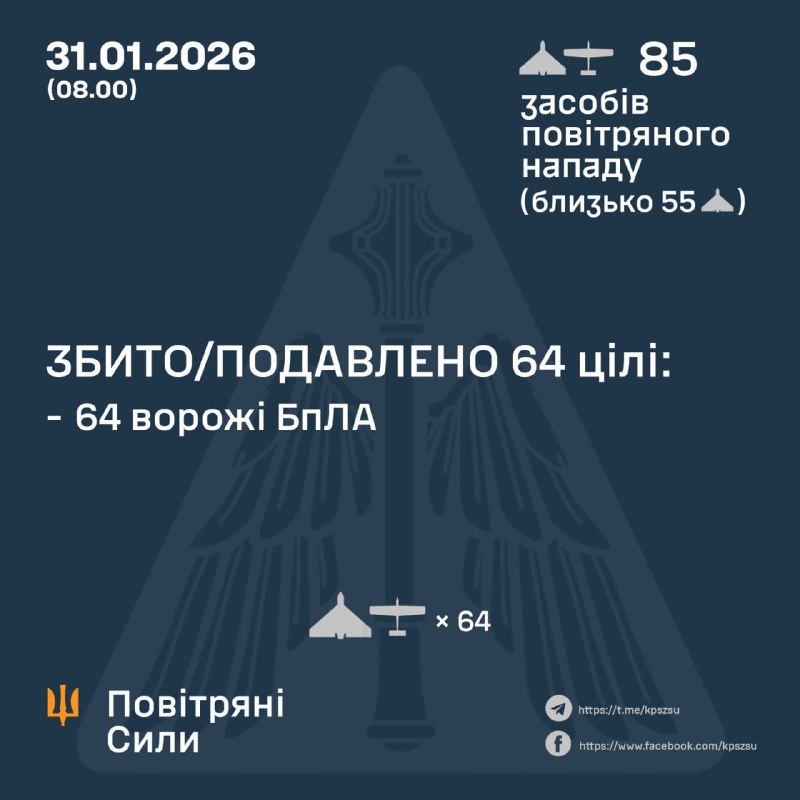Overnight Russia launched 85 strike drones, - Ukrainian Air Force