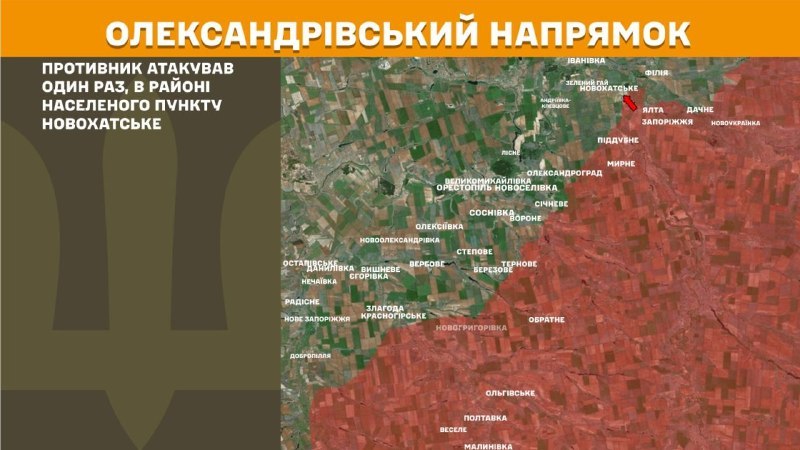 Gestern kam es in Richtung Oleksandrivka bei Nowochatske zu Zusammenstößen, wie der Generalstab der ukrainischen Streitkräfte berichtet.