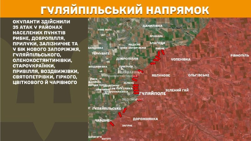 In der Richtung Huljajpol kam es gestern zu Zusammenstößen in der Nähe von Rybne, Dobropillja, Pryluky, Zaliznychne und in Richtung Nove Zaporizhzhya, Huljaipilske, Olenokostjantyniwka, Staroukrayinka, Pryvillya, Vozdvyzhivka, Svyatopetrivka, Hirke, Tsvitkove und Charivne, berichtet der Generalstab der Streitkräfte der Ukraine