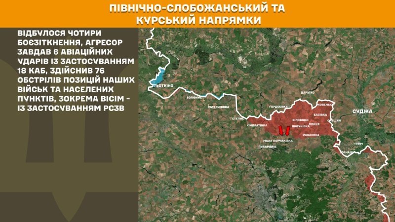 In Richtung Kursk und Nord-Sloboschanski (Sumy) haben ukrainische Streitkräfte vier Angriffe der russischen Armee abgewehrt, berichtet der Generalstab der Streitkräfte der Ukraine.
