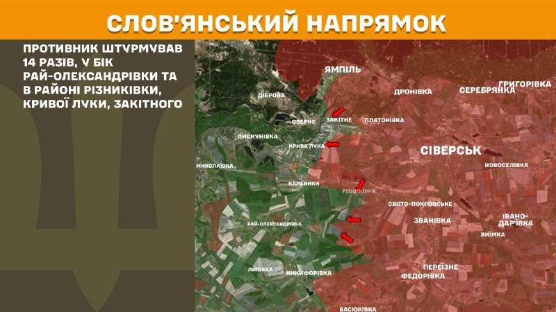 In der Richtung Sloviansk kam es gestern zu Zusammenstößen in der Nähe von Ray-Oleksandrivka und in der Nähe von Riznykivka, Kryva Luka und Zakitne, berichtet der Generalstab der Streitkräfte der Ukraine