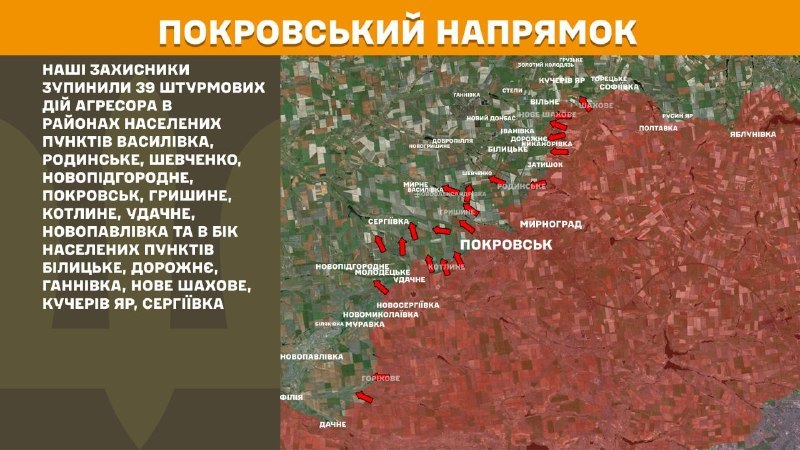 In Richtung Pokrowsk kam es gestern zu Zusammenstößen in der Nähe von Wassyliwka, Rodynske, Schewtschenko, Nowopidhorodnie, Pokrowsk, Hryschyne, Kotlyne, Udatschne, Nowopawliwka und in Richtung Bilyzke, Doroschnyje, Hanniwka, Nowe Schachowe, Kutscheriw Jar, Serhijewka, berichtet der Generalstab der Streitkräfte der Ukraine